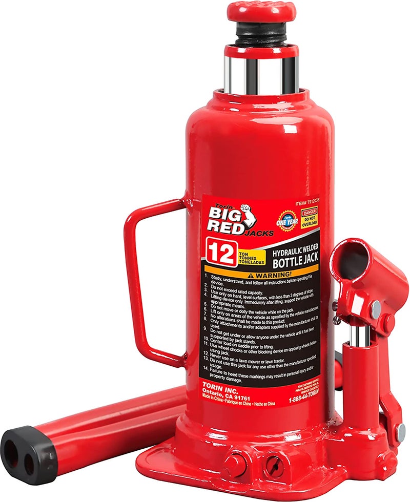 BIG RED T91203B Torin Hydraulic Welded Bottle Jack  12 Ton (24 000 lb) Capacity  Red - Image 1